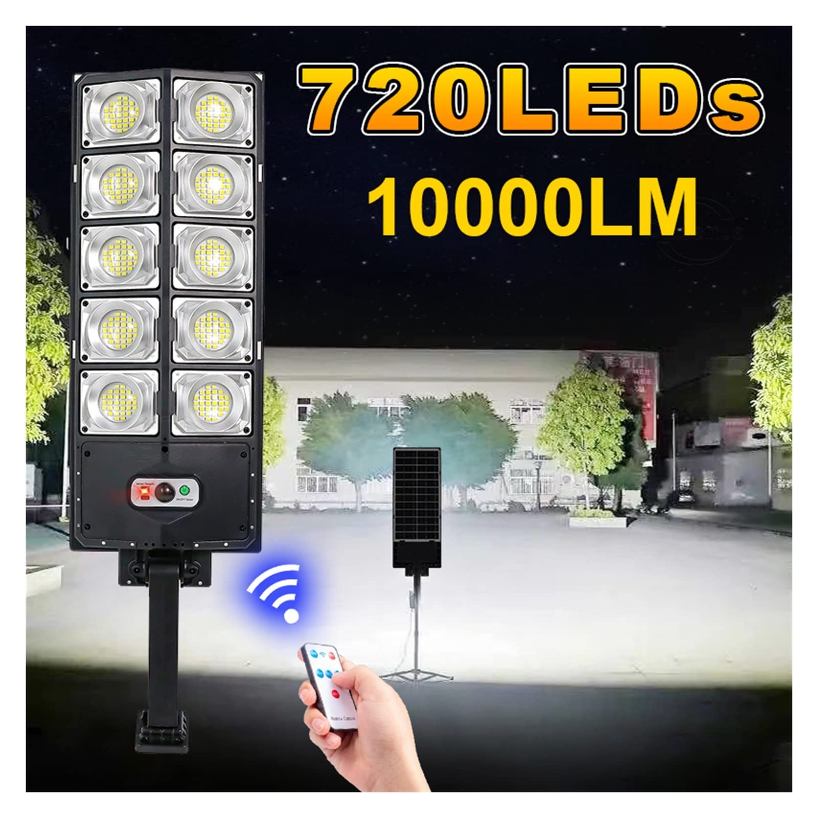 Lampy Solarne ZewnęTrzne, 10000 lm słoneczne oświetlenie parkingowe zewnętrzne 720 diod led słoneczne oświetlenie uliczne zewnętrzne wodoodporne 24 godziny pracy lampa słoneczna pilot lampa ogrodowa B