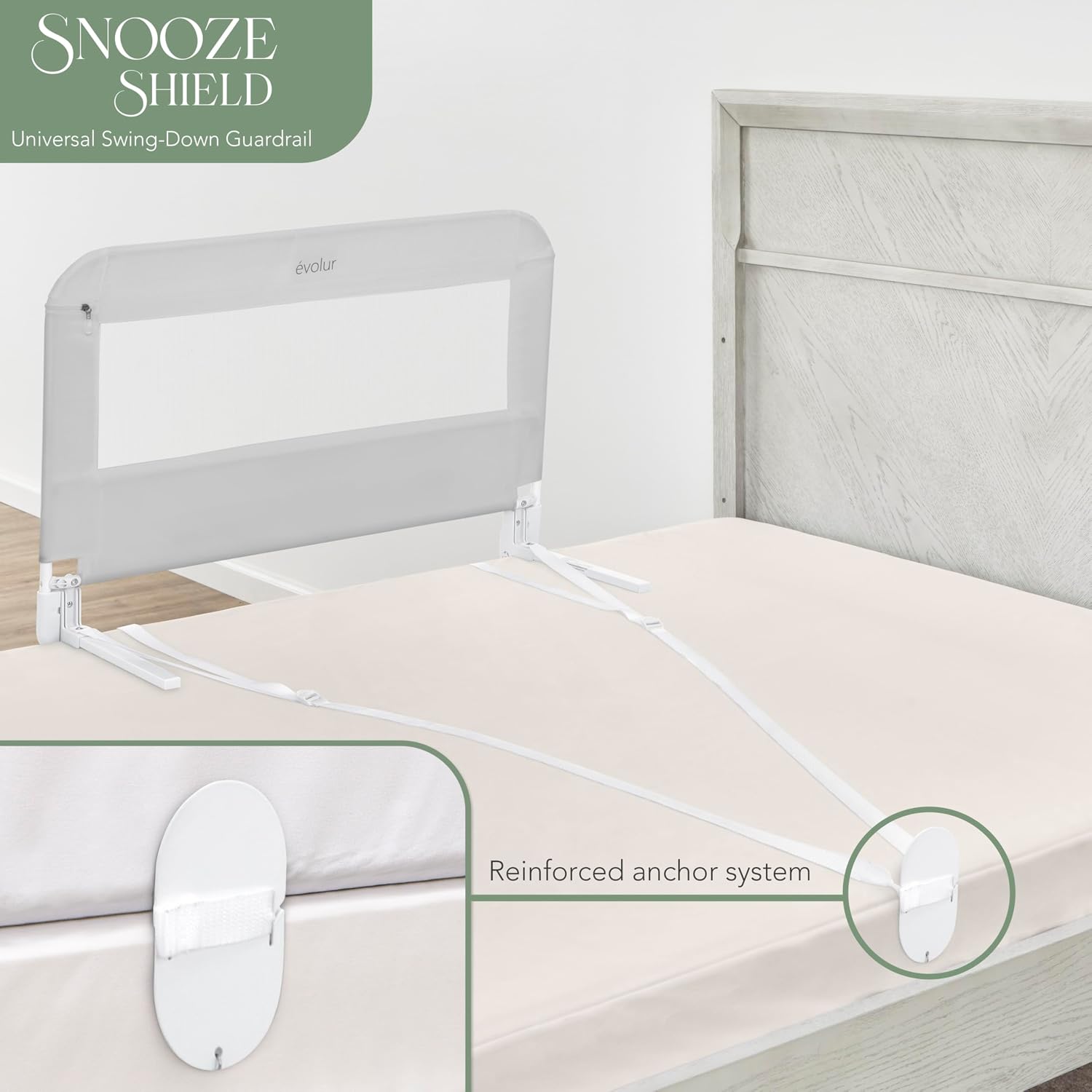 Evolur Snooze Shield Universal Swing-Down Guardrail in Gray