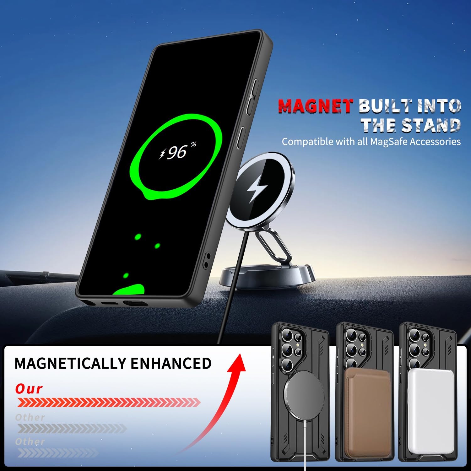 Compatibile con la custodia per cellulare con supporto rotante magnetico Samsung Galaxy S25/S25 Plus/S25 Ultra, copertura protettiva anticaduta a copertura totale.,S25,Black