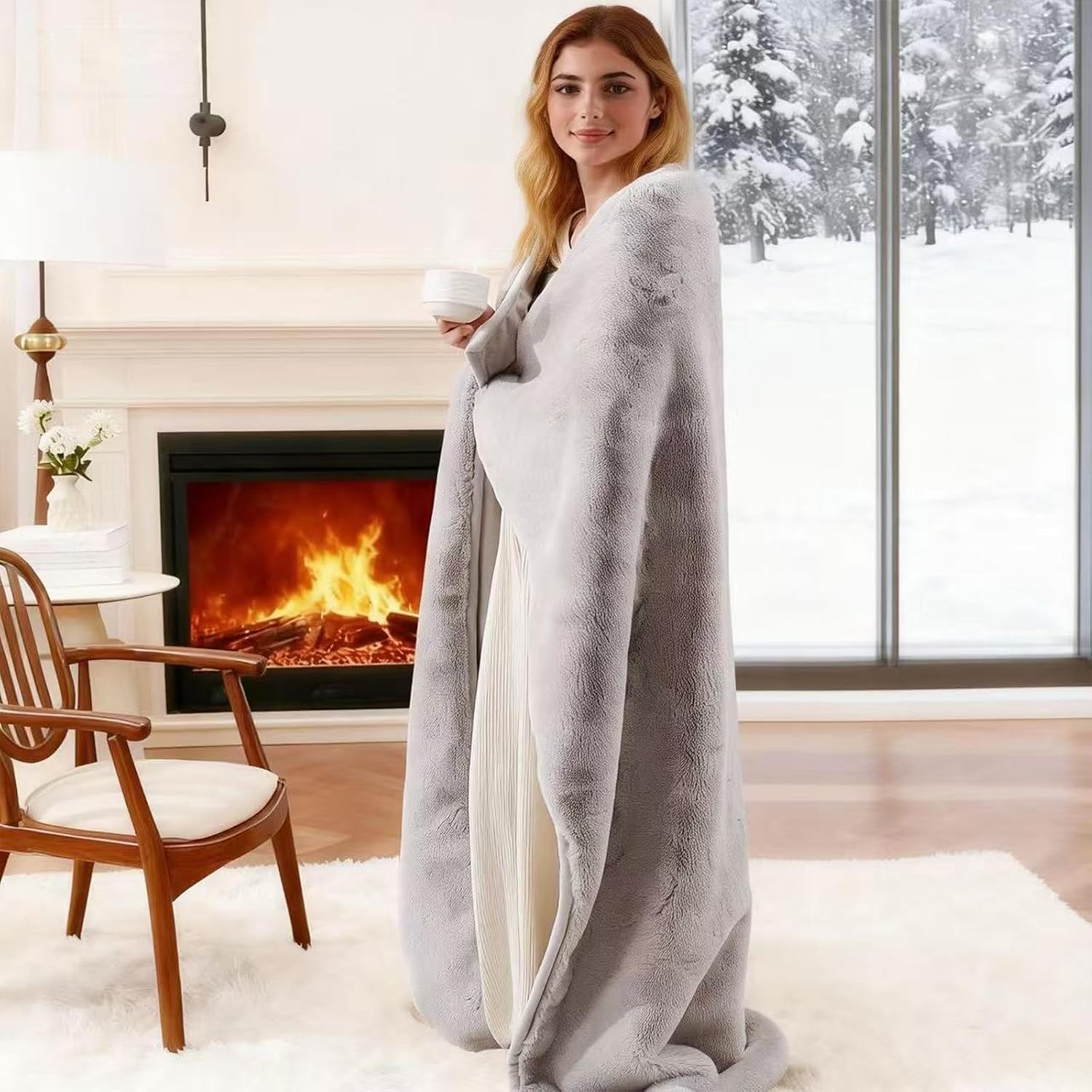 Faux Rabbit Fur Throw Blanket 880 GSM, Ultra Soft Thick Warm Bubble Plush, Reversible Throw for Couch Sofa Bed, Cozy Shaggy Blanket for Bedroom & Living Room(50''*60'',Gray)