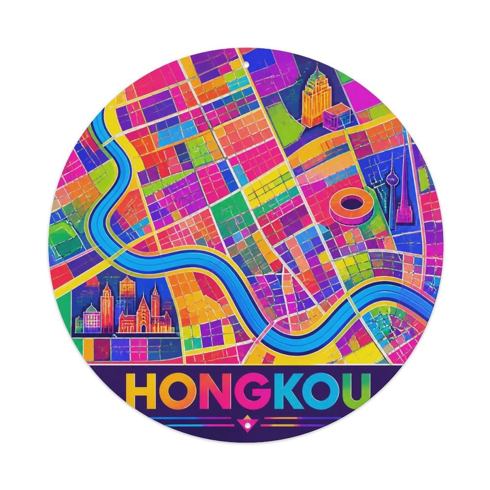 Odgynaw 8X8inch(20X20cm) Hongkou District Shanghai Blueprint Map Color Blocks Metal Tin Sign