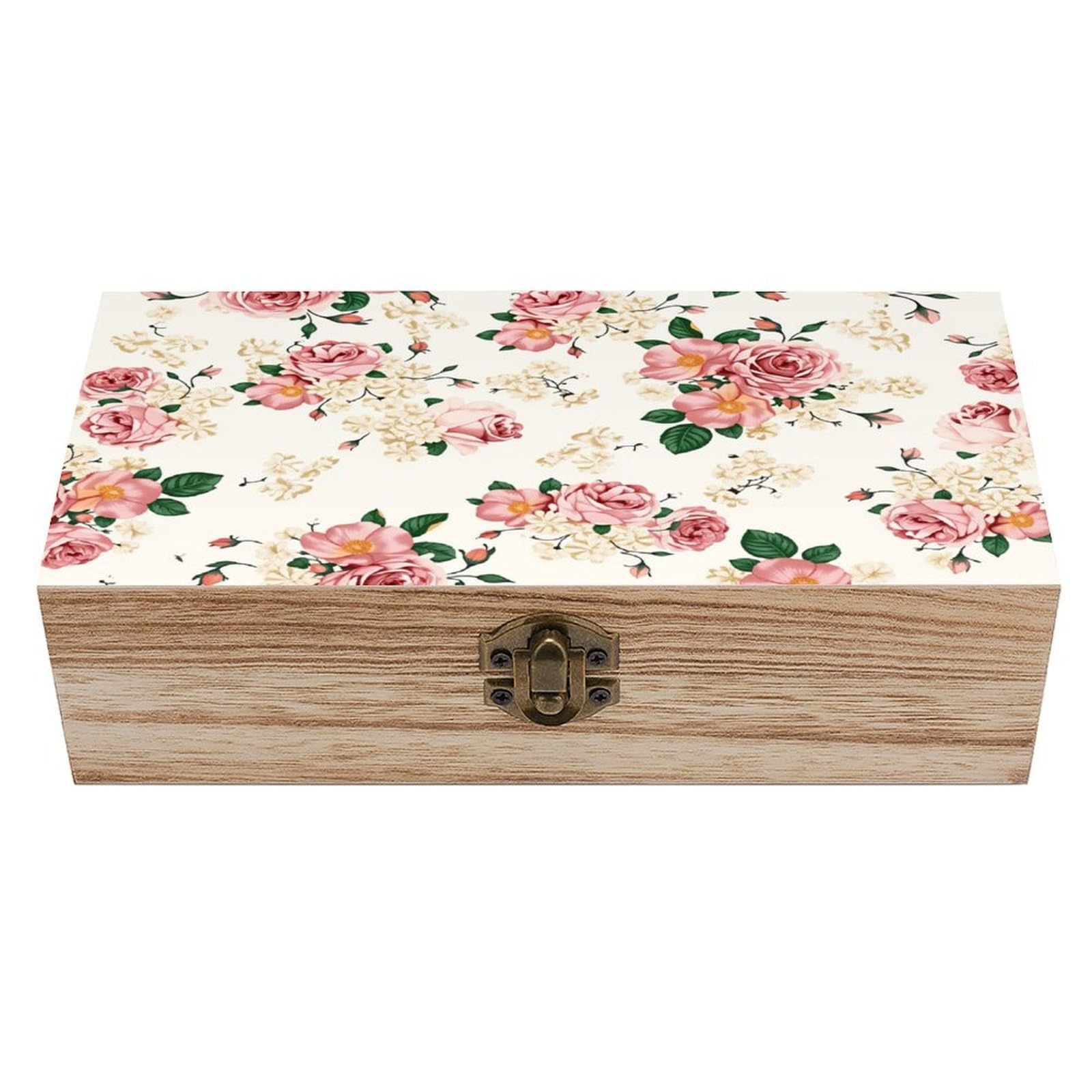 asbwuo Beautiful Flower Vintage Wooden Keepsake Box