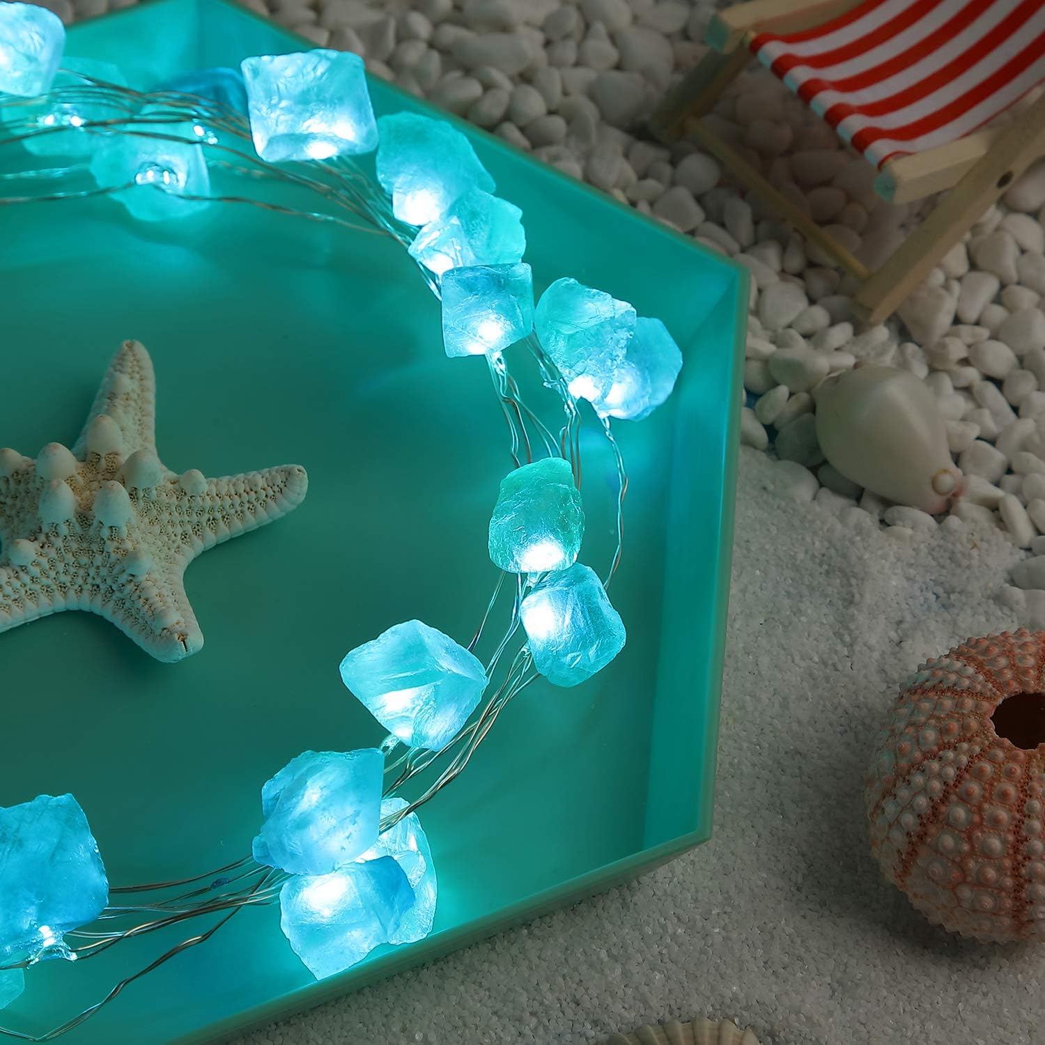 Frienda Blue Fluorite Fairy String Light, 10ft 30 LEDs Dreamy Crystal Decoration Battery Powered with 12 Modes, Remote and Timer Decor for Girls Bedroom Festive Birthday