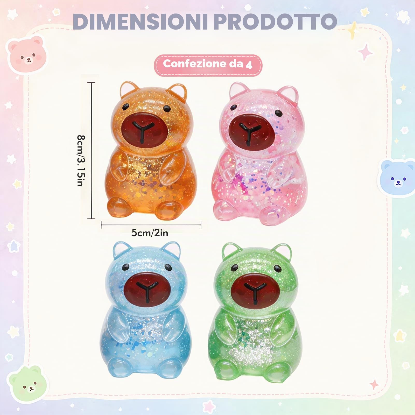 4 Pezzi Capybara Squeeze Toy,Squeeze Giocattoli,Antistress Squeeze Toys,Antistress Giocattoli,Capybara Squishy,Squeeze Ball,Squishy Squeeze Giocattoli,Giocattoli di Decompressione