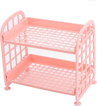 UnnFiko 2-Layers Table Shelf Organizer, Adjustable Plastic Storage Rack Shelf Square Basket Desk Stand Table Storage Organizer Shelves Pink