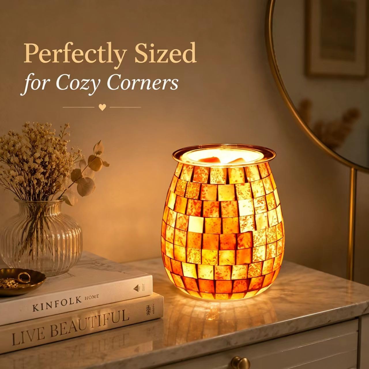 Dicimi Calentador de cera de cristal, quemador de mosaico, cera romántica derretida, quemador de aceite esencial, adecuado para regalos, decoración del hogar