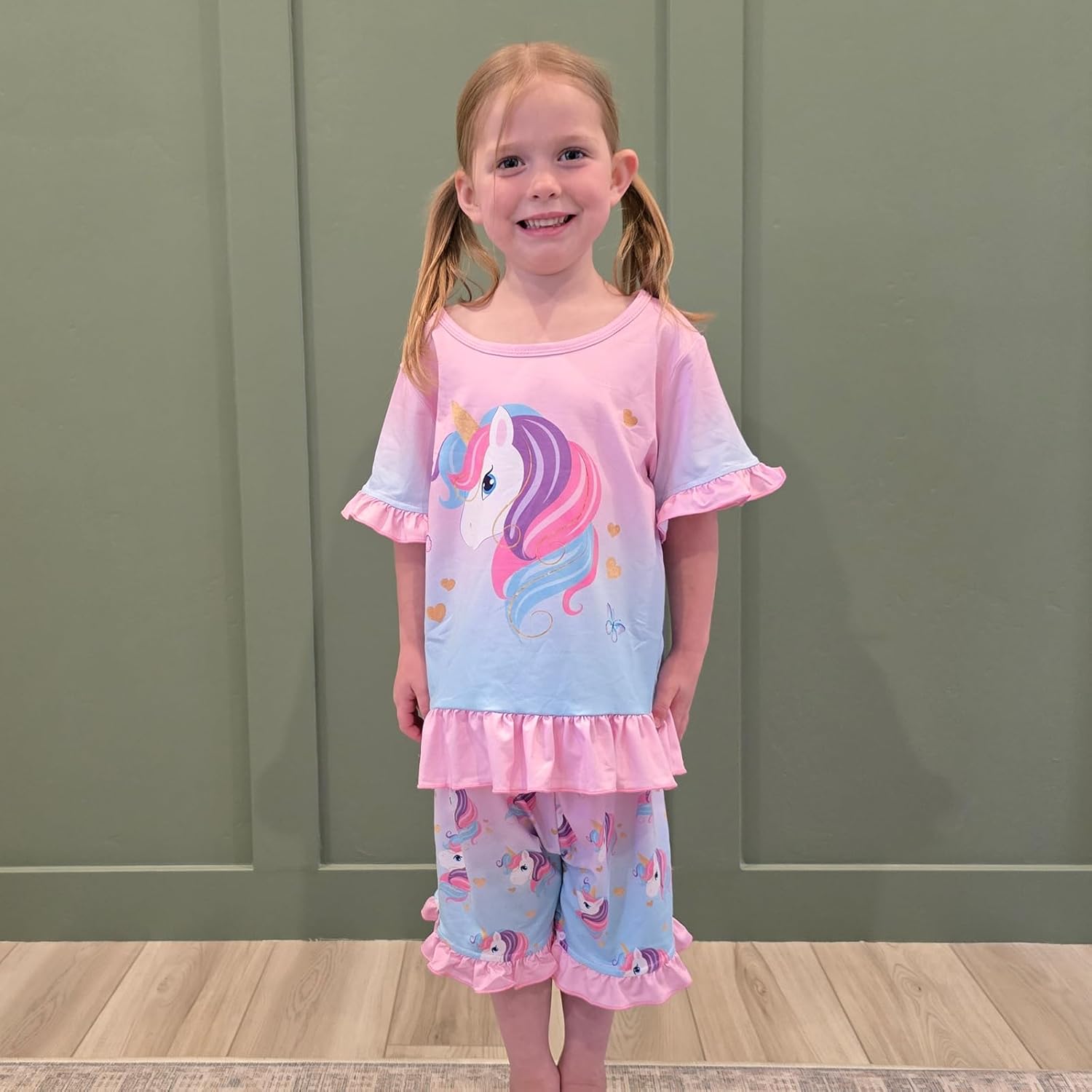 LQSZ Girls Pajamas Set Summer Kids Princess PJS Shorts Sleeve Lounge Set Sleepwear for 3-10 Years - Image 4