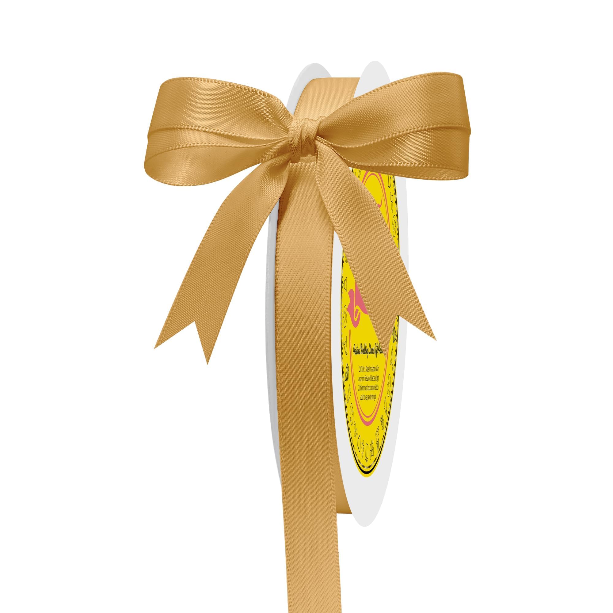 Double Face Old Gold Satin Ribbon 1/2 inch X 50 Yards Polyester Old Gold Ribbon for Gift Wrapping Very Suitable for Weddings Party Invitation Decorations and More