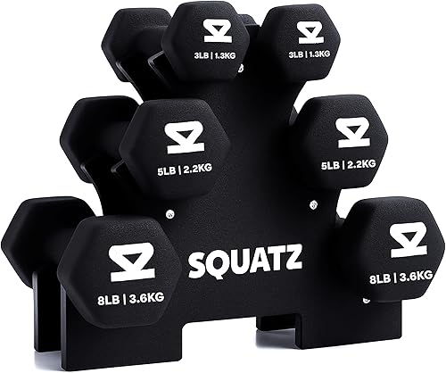 SQUATZ Dumbbell Weights Set with Stand Negro