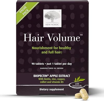 NEW NORDIC Hair Volume Tablets, 3000 mcg Biotin & Biopectin Apple Extract, Hair Vitamins to Support Natural Hair Growth, 90 Count (Pack of 1)