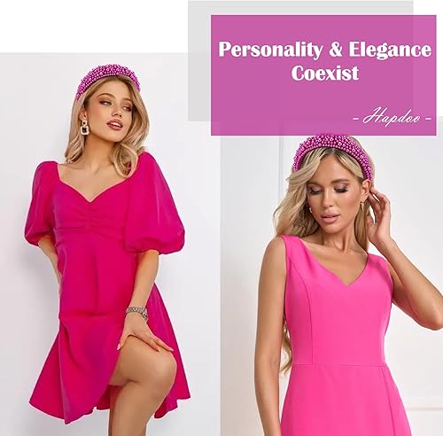 Miniatura 10 de Diademas de perlas negras para mujeres y niñas, bonita diadema acolchada con perlas de imitación para boda y novia, bandas anchas y gruesas con