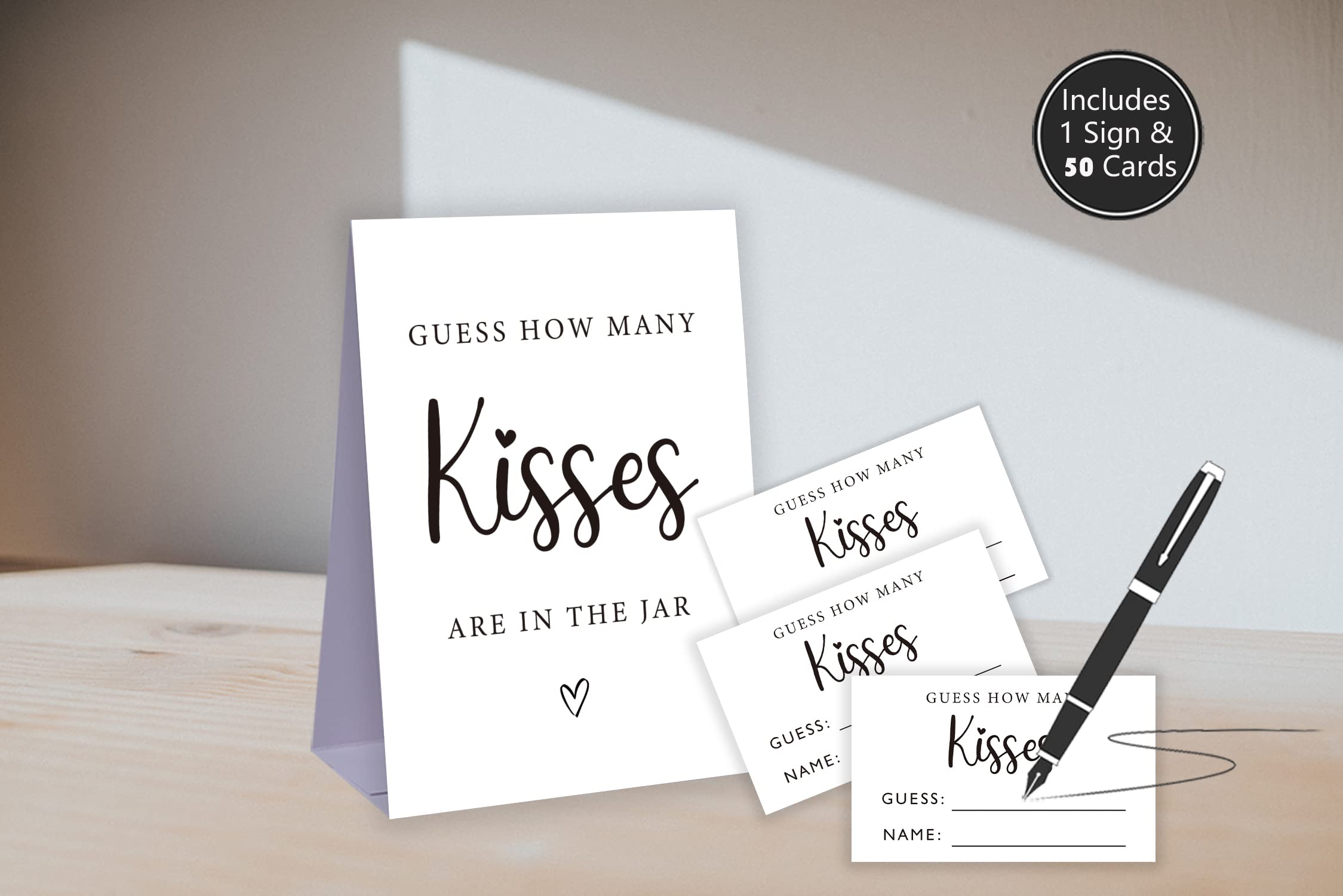 Guess How Many Kisses Bridal Shower Game Set - 50 Cards & 1 Sign For Wedding Parties & Celebrations - View #8