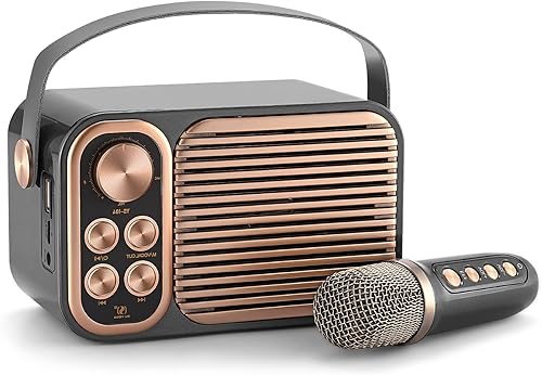 ALPOWL Mini Karaoke Machine for Adults Kids, Portable Bluetooth Speaker with Retro Radio Appearance, One-Click to Cancel The Original Sound for Home