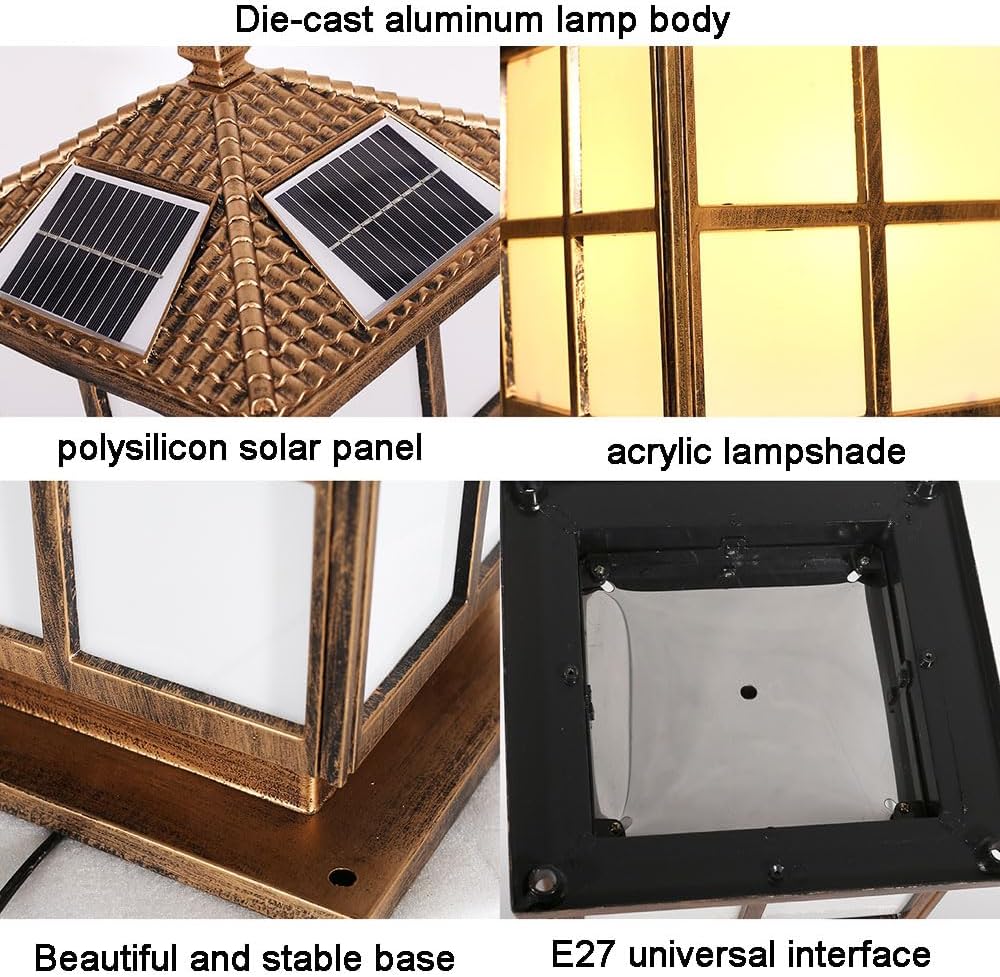 Outdoor Solar Post Lights,LED In-Ground Lights Fence Deck Cap Light for 4x4 5x5 6x6 Posts Patio Cast Aluminum Pillar Lantern in Rust Bronze Finish Solar Garden Lights