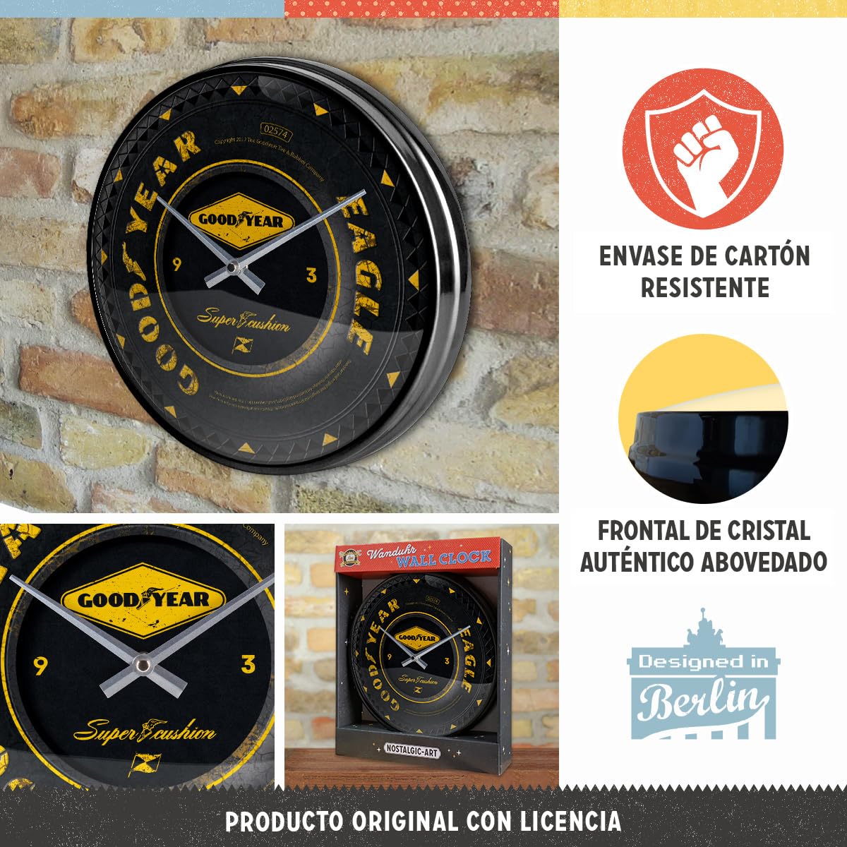 Nostalgic-Art Reloj de Pared Retro, Ø 31 cm, Goodyear – Wheel