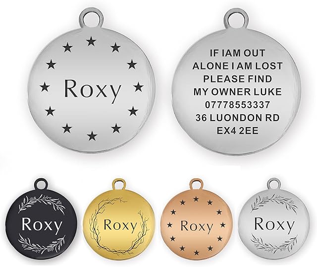 ID Tags for Dog Cat Personalised Dog Tag for Pets Puppy Kitty Engraved ID Tag in 2 Sizes and 4 Colours (Silver)
