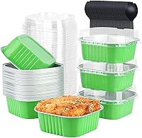 Vista 11 de LNYZQUS - Paquete de 40 moldes cuadrados para cupcakes con tapas de 5 onzas, moldes de papel de aluminio para mini pasteles, ramequines desechables