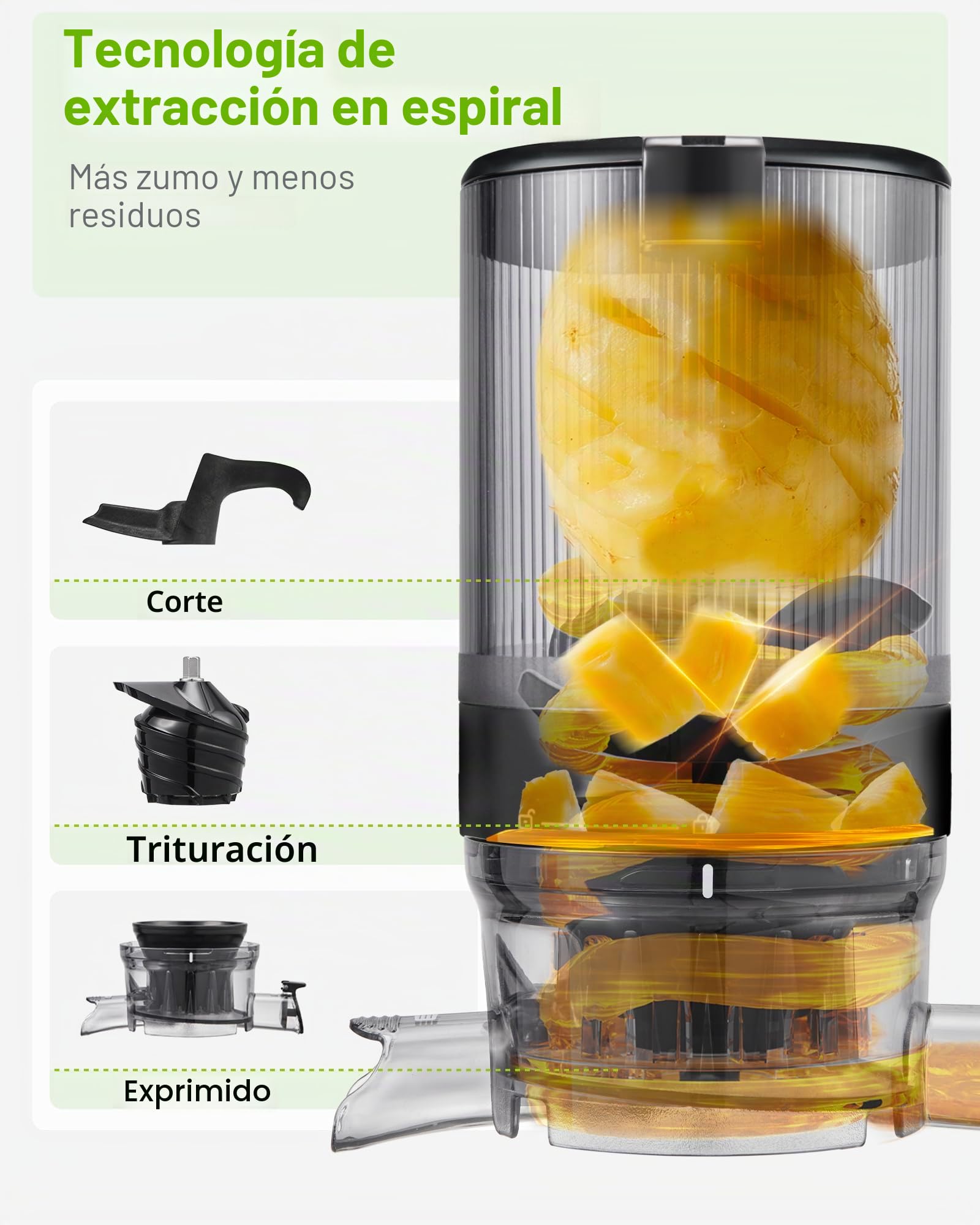 TUUMIIST con Tolva Extra Ancha de 134 MM, el Mejor Extractor de Jugos Para Frutas y Verduras, Apto Para Frutas y Verduras Enteras, Fácil de Limpiar