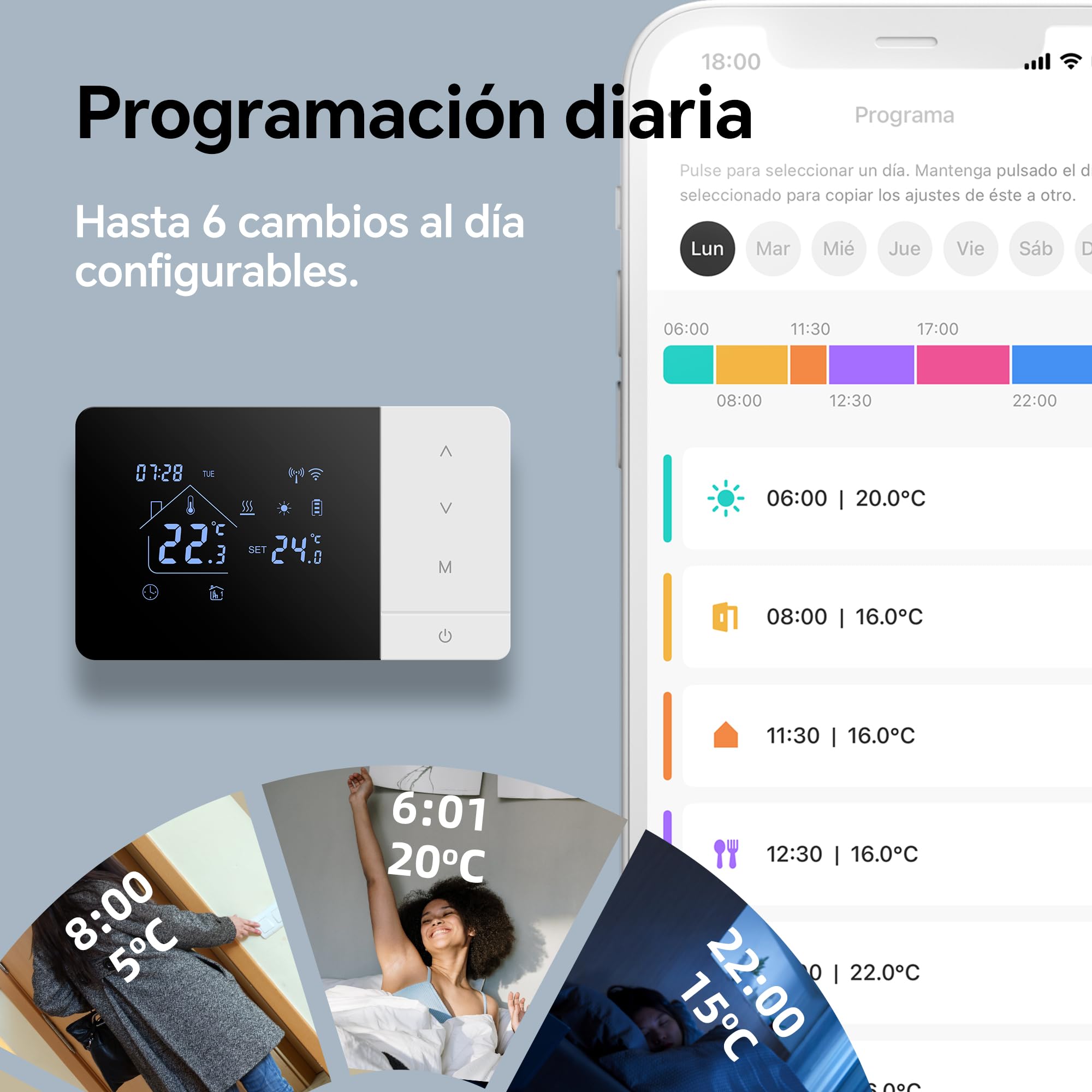 termostato de batería WiFi de 2 Hilo para Control de calderas de Gas Termostato Tuya programable Diariamente, Compatible con Control por Voz de Google y Alexa.W506 3A