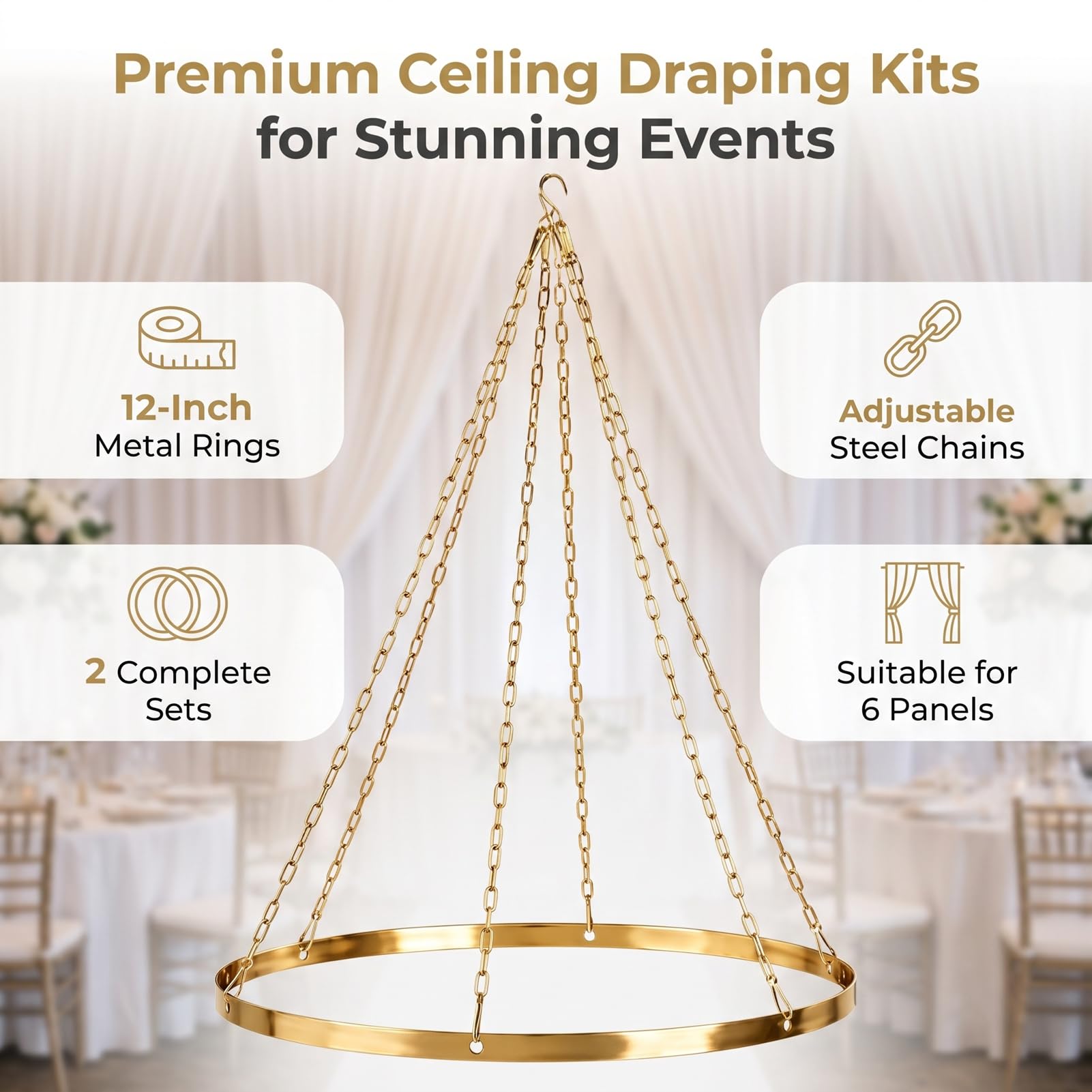 Fafeicy Kit per Appendere Tende da Soffitto, Acciaio Inossidabile da 12 | Acciaio Inossidabile, Anelli Riutilizzabili, Catene e Ganci, Sfondo per Matrimoni, Decorazioni per Interni Ed Esterni,