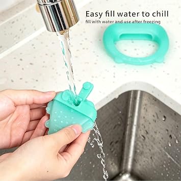 Freezable Baby Teether Toys,Water Fillable Baby Teething Relief,Chill Teether for Babies 0-3-6-12-24 Months, Cools & Massages Sore Gums,No Chill Handle,BPA-Free Soft Silicone Infant Chew Toys (Cyan)