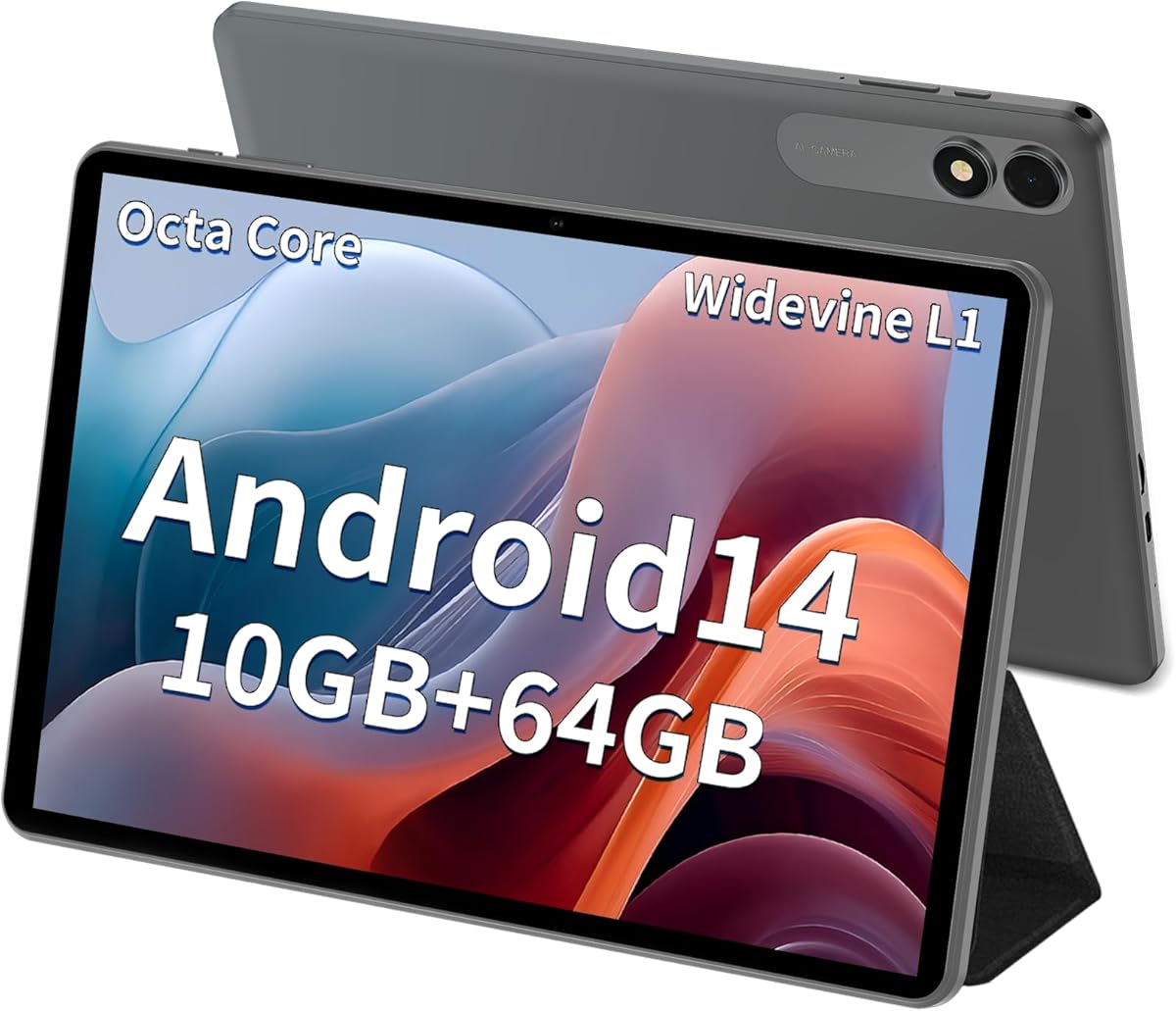 Android Tablet, 10.1 inch Tablet with Octa-Core, RAM 10GB, ROM 64GB (Up to 1 TB), 800x1280 Resolution, WiFi 5 & Bluetooth 5.0, Dual Speakers, 5MP+8MP, 6000mAh (Black)