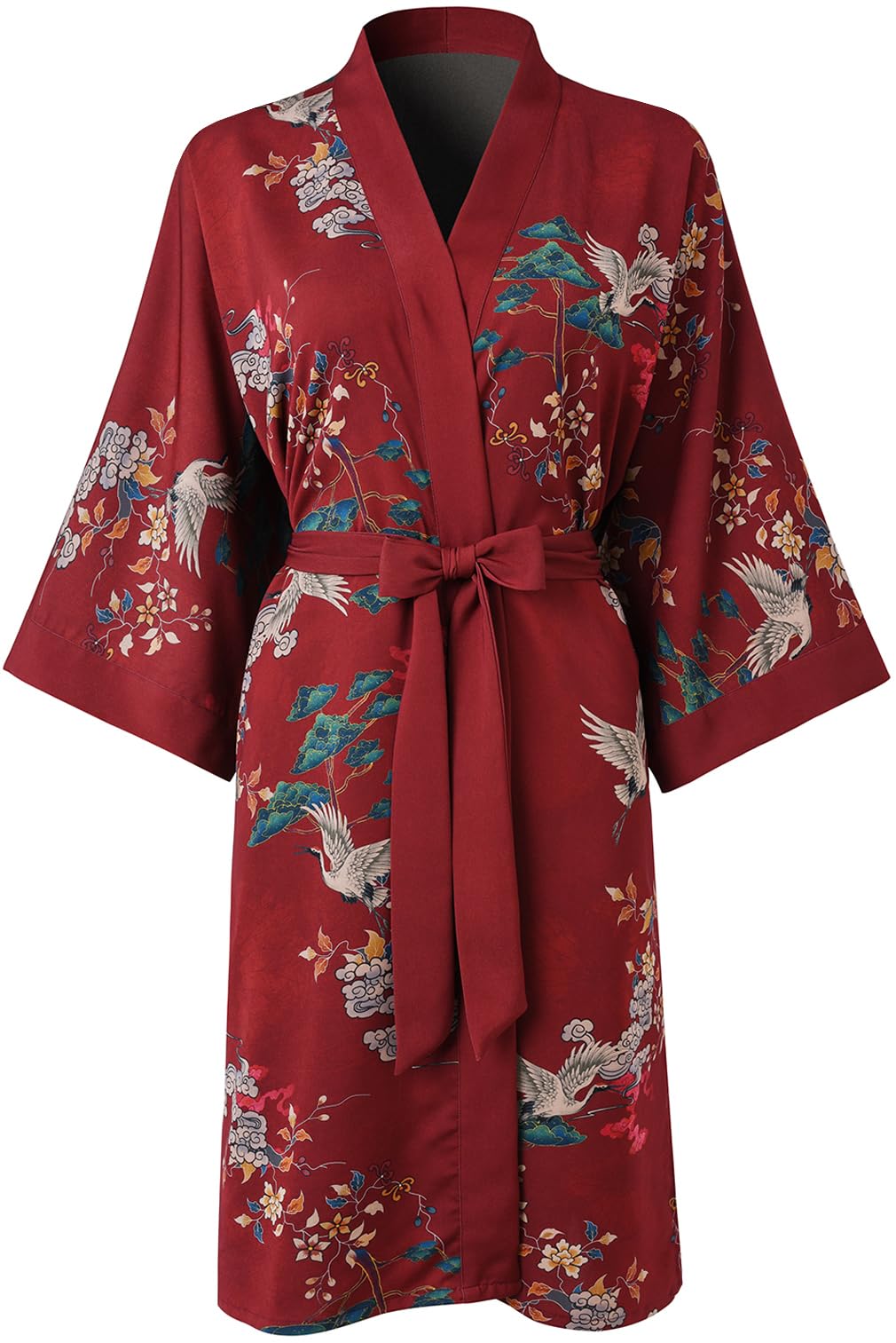 Ledamon Bata corta tipo kimono para mujer, bata de baño floral con bolsillo