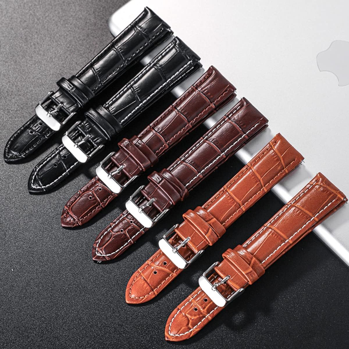 Strapseeker Leroy Vintage Watch Band Glossy Alligator Grain Embossed Calf Leather Strap - Genuine Quality Double-Sided Leather Watch Band Replacement for Men and Women 18mm 19mm 20mm 22mm - Black & Brown : Clothing, Shoes & Jewelry