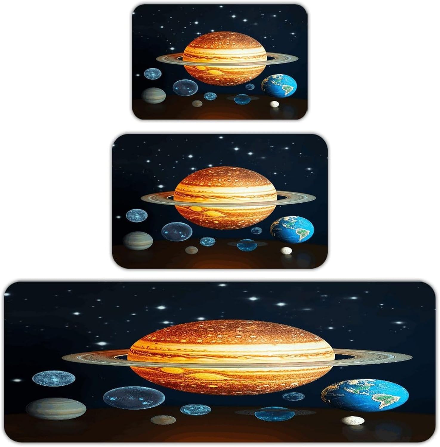 Glow in The Dark Solar System Kitchen Rugs Sets of 3 Washable Non Slip Kitchen Rug Water Resistant Carpet Piece Anti Fatigue Kitchen Mats Soft Comfort Standing Mat Modern Area Rug