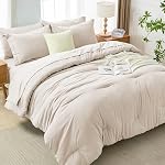 MUXHOMO 7 Pièces King Comforter Set, Lit doux dans un sac King Size, Ensemble de literie toute saison avec consolateur, Drap plat, Feuille ajustée, Oreillers & Shams, Beige