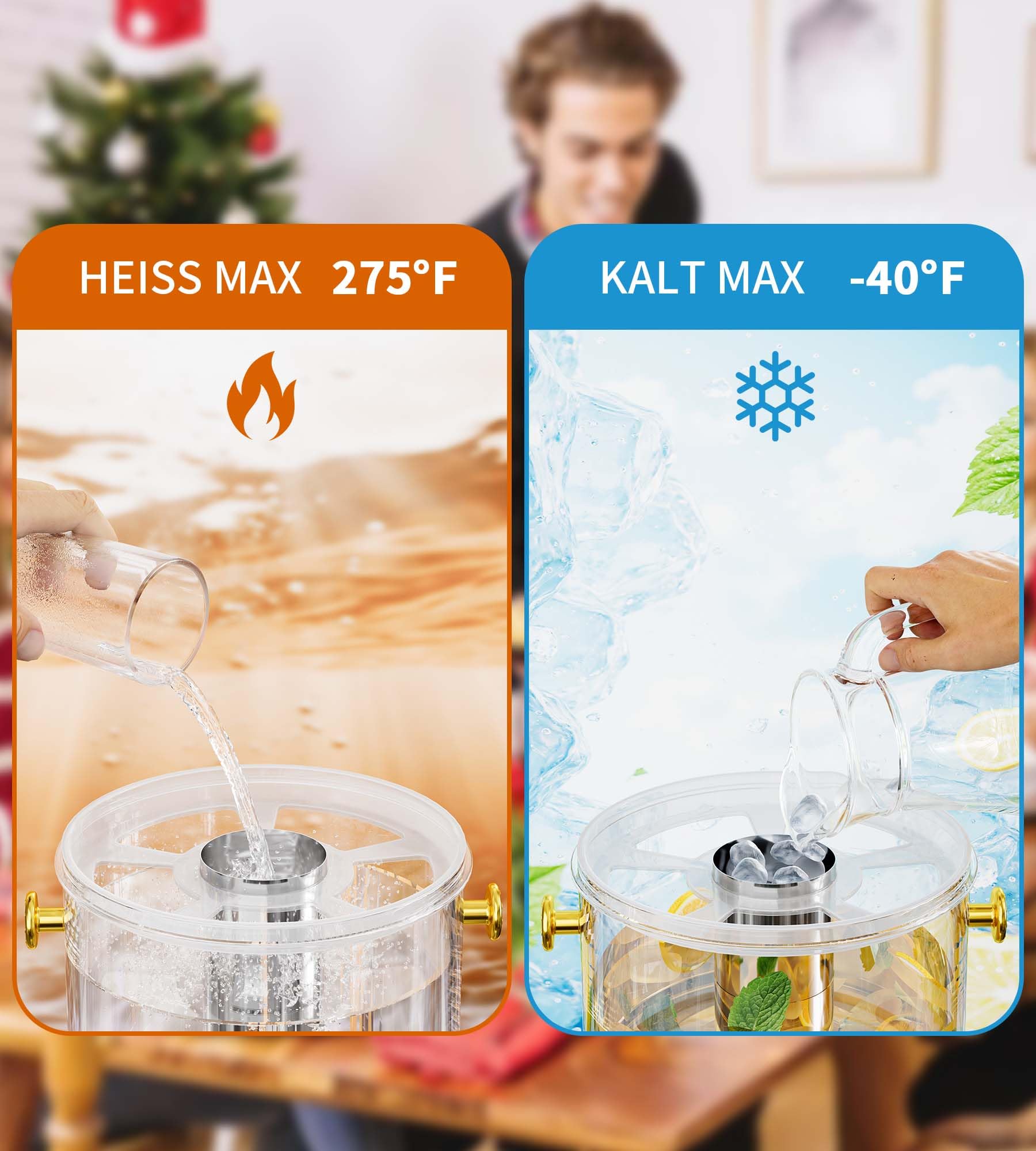 MYOYAY Saftspender mit Kühlelement Saft-Dispenser 8L Getränkemaschine mit Basis und tropfsicherem Zapfhahn Edelstahl Getränkedispenser für Speisesaal Party und Küche
