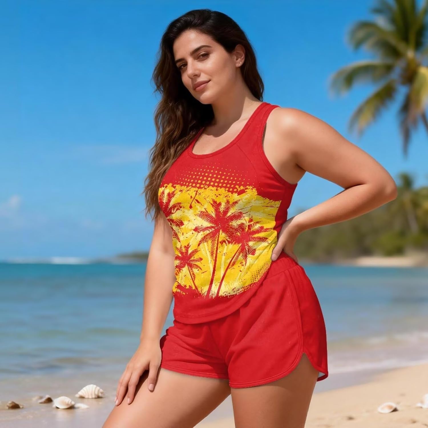 Ystardream Modest Two Piece Tankini Swimsuits for Women Tank Top with Swim Shorts Summer Swimwear