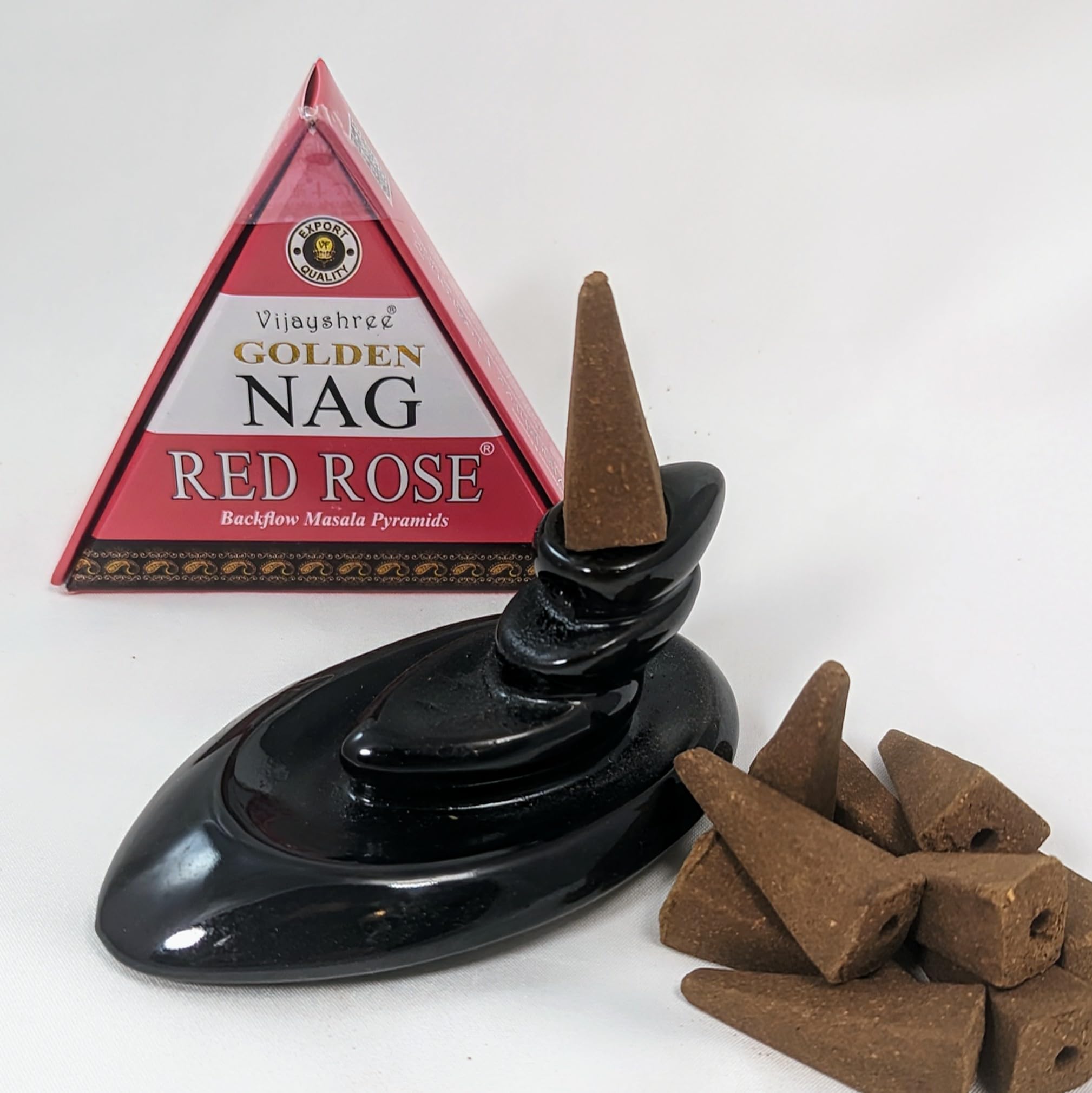 Jumbo Golden Nag - Back Flow Incense Cones (1, Red Rose)