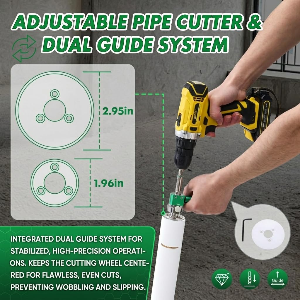 Cortador Interior de Tubos PVC, Cortatubos con Disco de Corte Abrasivo de Diamante y Medidor de Profundidad Ajustable, Herramienta de Fontanería para Espacios Estrechos Desagüe Baño (Azul)