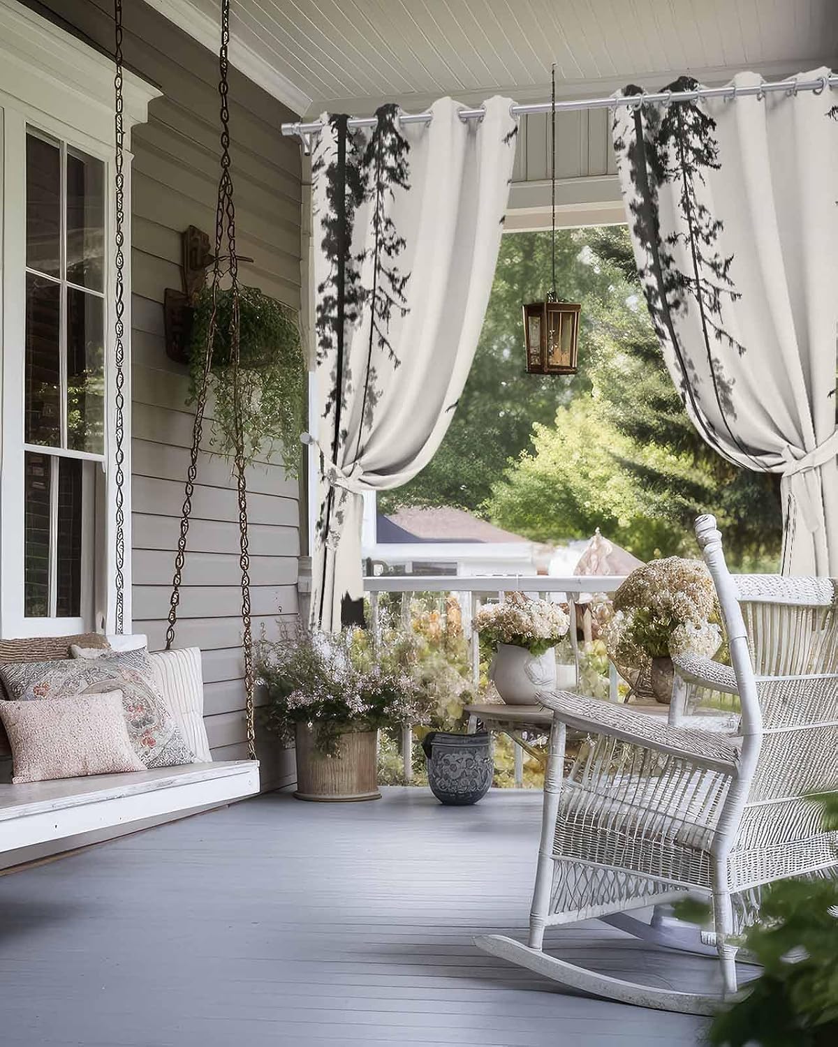 Outdoor Curtains for Patio Waterproof Black Bears Trees Forest Grommet Curtain for Indoor Outdoor Gazebo Porch Pergola Cabana 1 Panels, 52"x 84" 1 Panel Silhouette Art