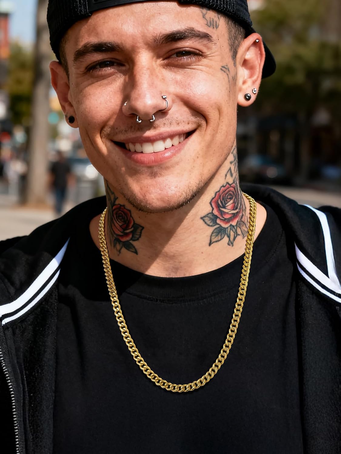 Richsteel Cuban Link Chain for Men, Mens Stainless Steel Miami Curb Chains Necklace 6/9/12mm Width Gold/Silver/Black Plated Non-Tarnish Trendy Jewelry 18-30 Inch