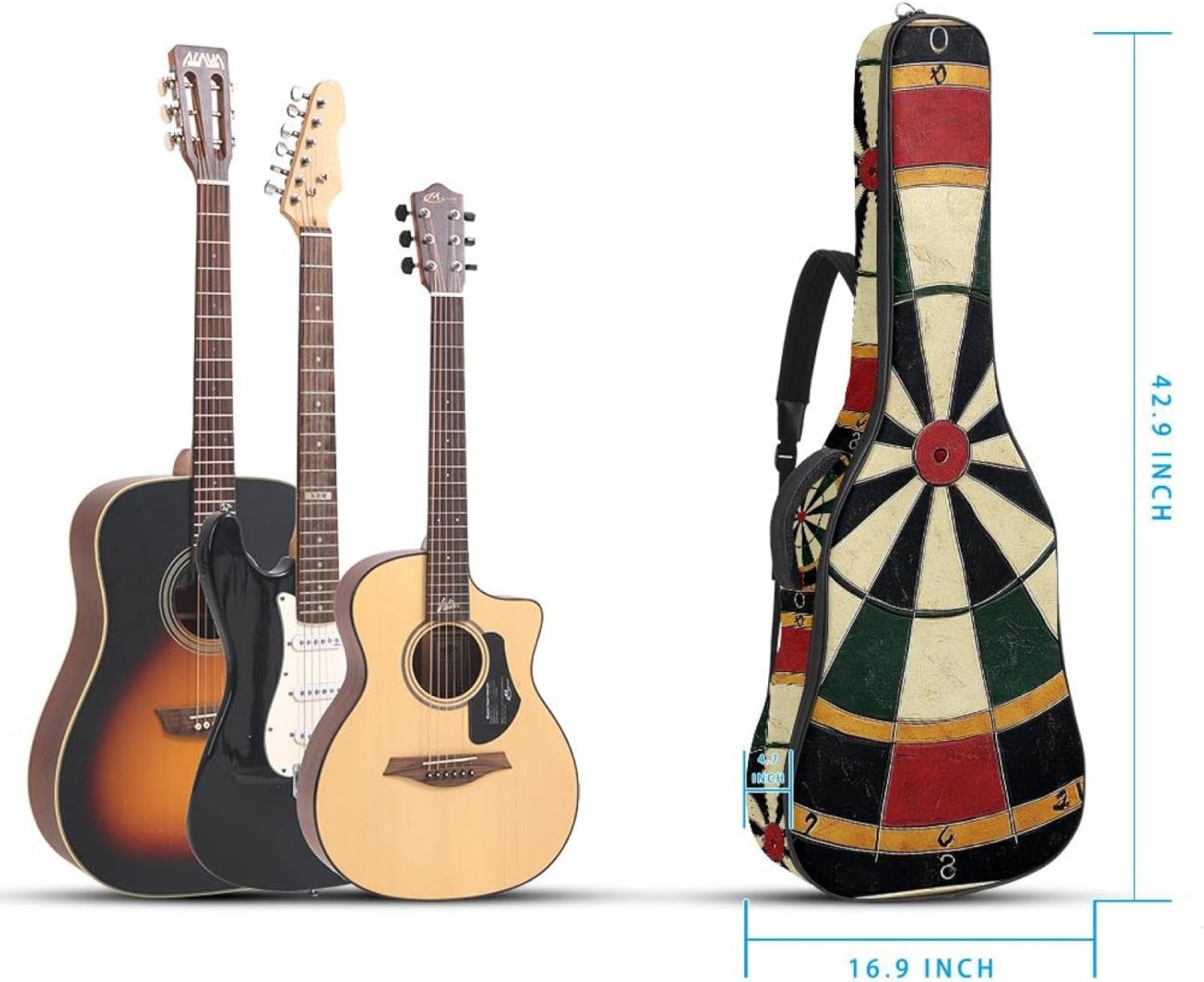 Acoustic Guitar Gig Bag 10mm Thick Padding, Soft Waterproof Guitar Case with Adjustable Backpack Straps for 40-42 Inch Guitar, Vintage Sport Darts Target