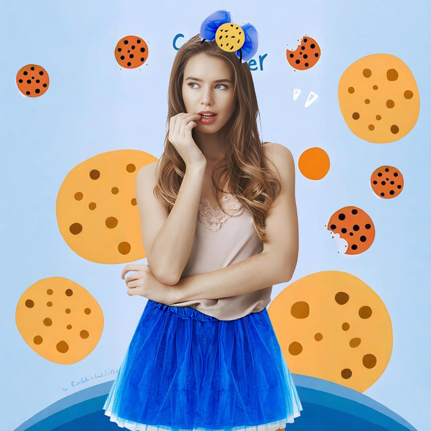 Halloween Blue Costume Accessories Include Skirt Headband and Cookie Stickers for Cosplay - Image 6