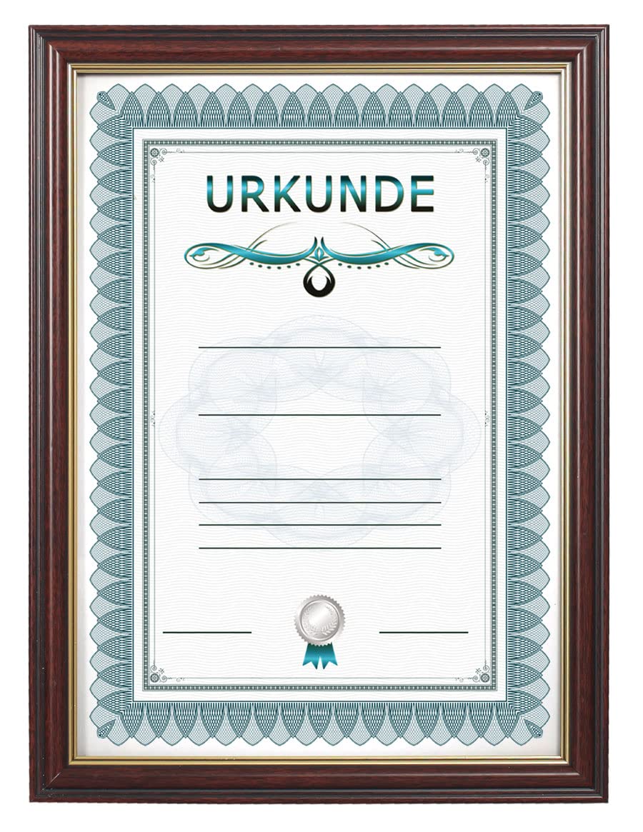 Ideal 10 Dokument Bilderrahmen in Mahagoni 21x29,7 DIN A4 Urkunde Bilder Foto Rahmen
