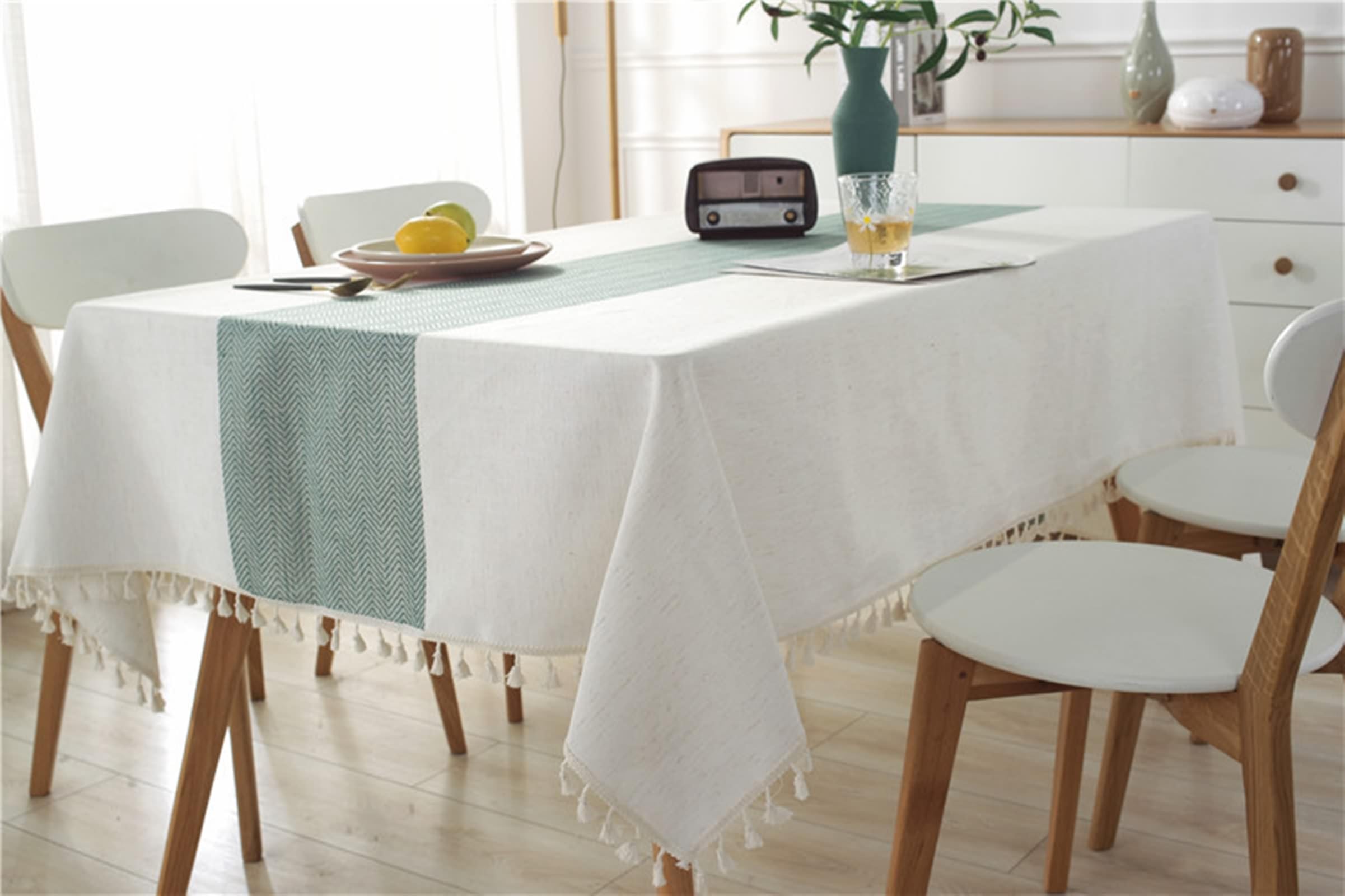 Mantel rectangular de lino y poliéster con textura de espiga jacquard para eventos, bodas, banquetes y fiestas, verde, 55 x 98 pulgadas