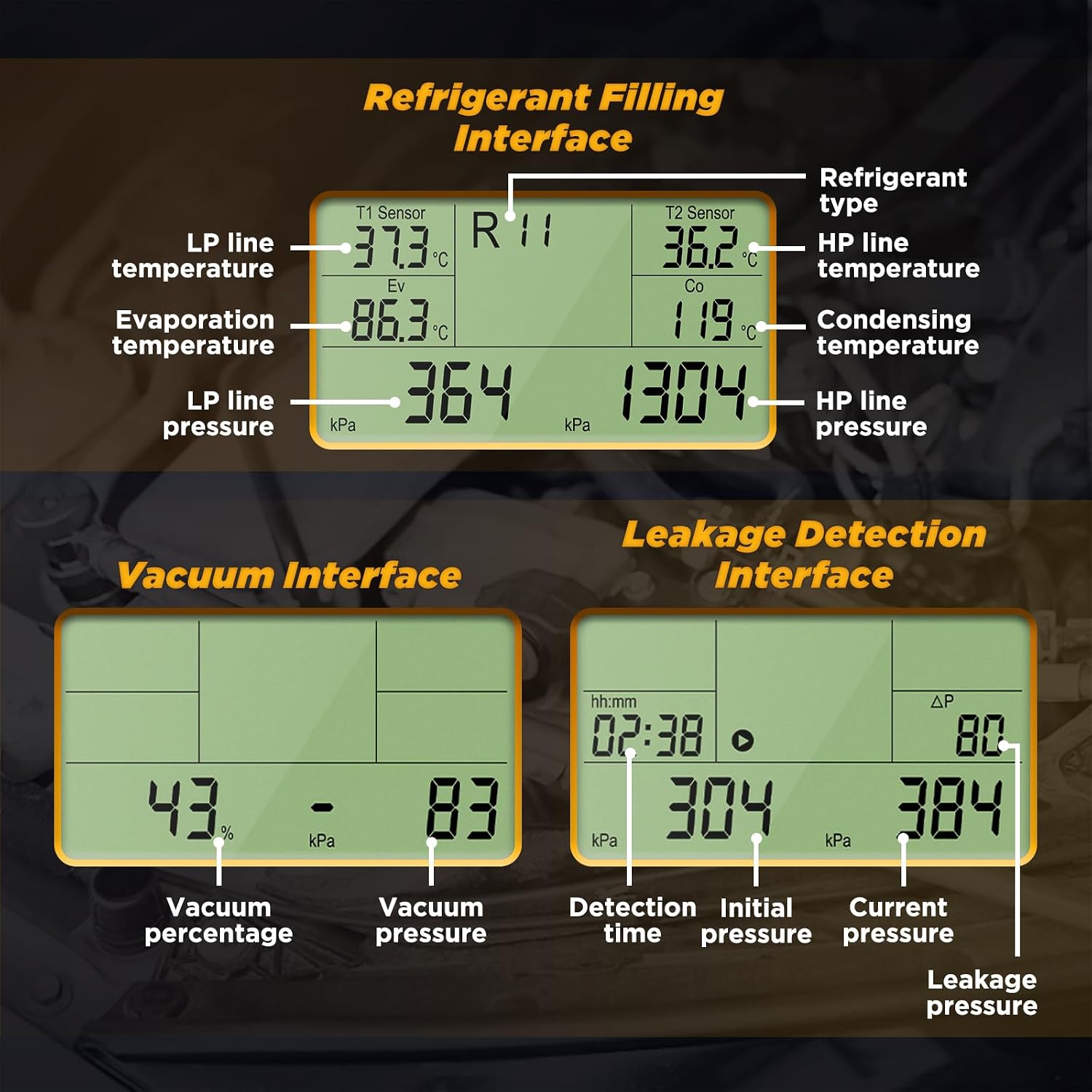 AUTOOL LM150 Digital HVAC Manifold Gauges - Dual Pressure & Temperature Measurement, Vacuum Level Detection, Refrigerant Identifier with Built-in Database for Air Conditioning & Refrigeration Systems