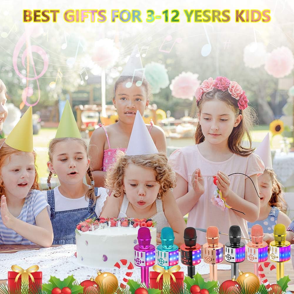 Amazmic Kids Karaoke Microphone Machine Toy Bluetooth Microphone Portable Wireless Karaoke Machine Handheld with LED Lights, Gift for Children Adults Birthday Party, Home KTV(Blue) : Musical Instruments