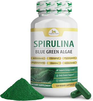 Organic Veda Spirulina Capsules, Nutrients Dense Blue Green Algae - The Purest Organic Spirulina Green Superfood Supplement, Antioxidants & Immune Support - 120 Vegan Capsules