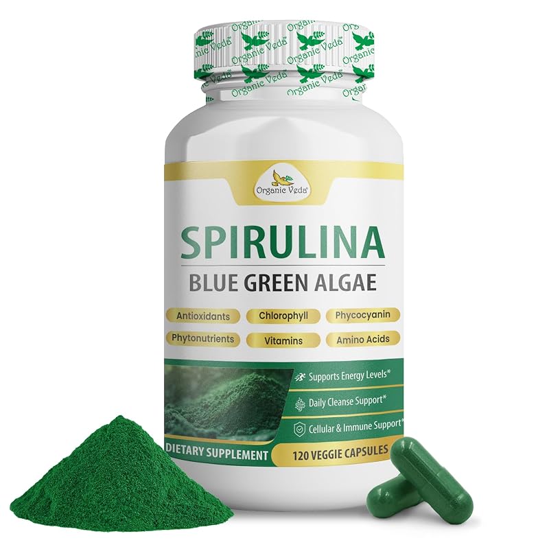 Organic Veda Suplemento de Spirulina em cápsulas — 120 cápsulas