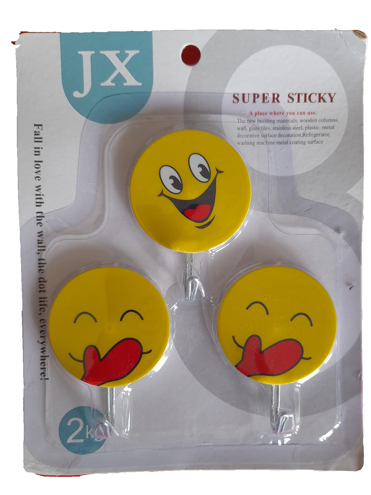 DDSS Plastic Self Adhesive Round Design Emoji/Smiley Wall Sticky Hooks for Hanging Towel Kitchen Utensils (Wide Hook)-2 Kg Max -Pack of 3 - Design & Pattern May Vary AS PER Stock - Emoji/Smiley