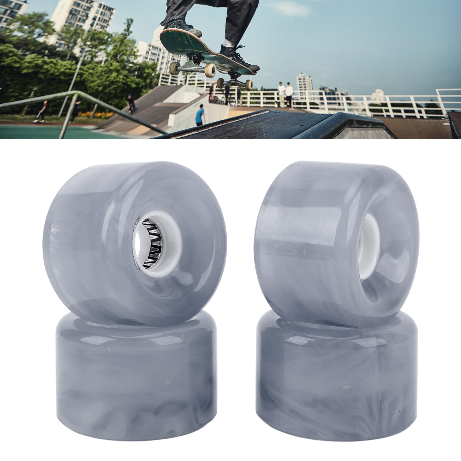 Roues de Skateboard, Lot de 4, Ensemble Roues de Patins à roulettes, 78A Dureté PU Translucide, pour Planches à roulettes Cruiser Skateboard Roller Quad Skates(Gray)