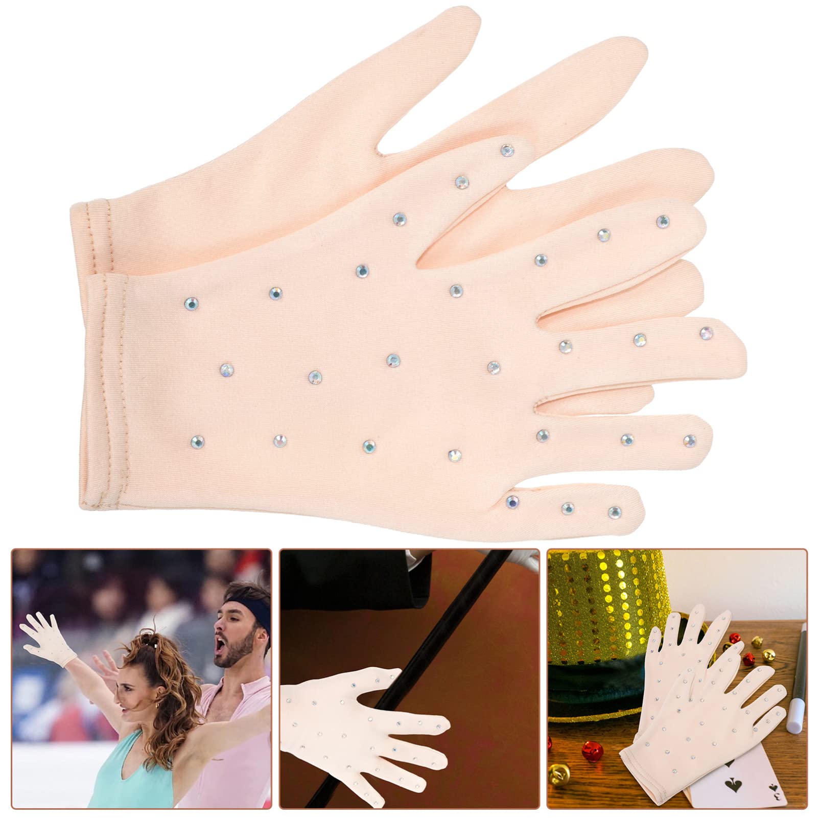 BESPORTBLE 1 paio di guanti da pattinaggio artistico con cristalli guanti da competizione con strass luccicanti per test delle prestazioni danza dello spettacolo