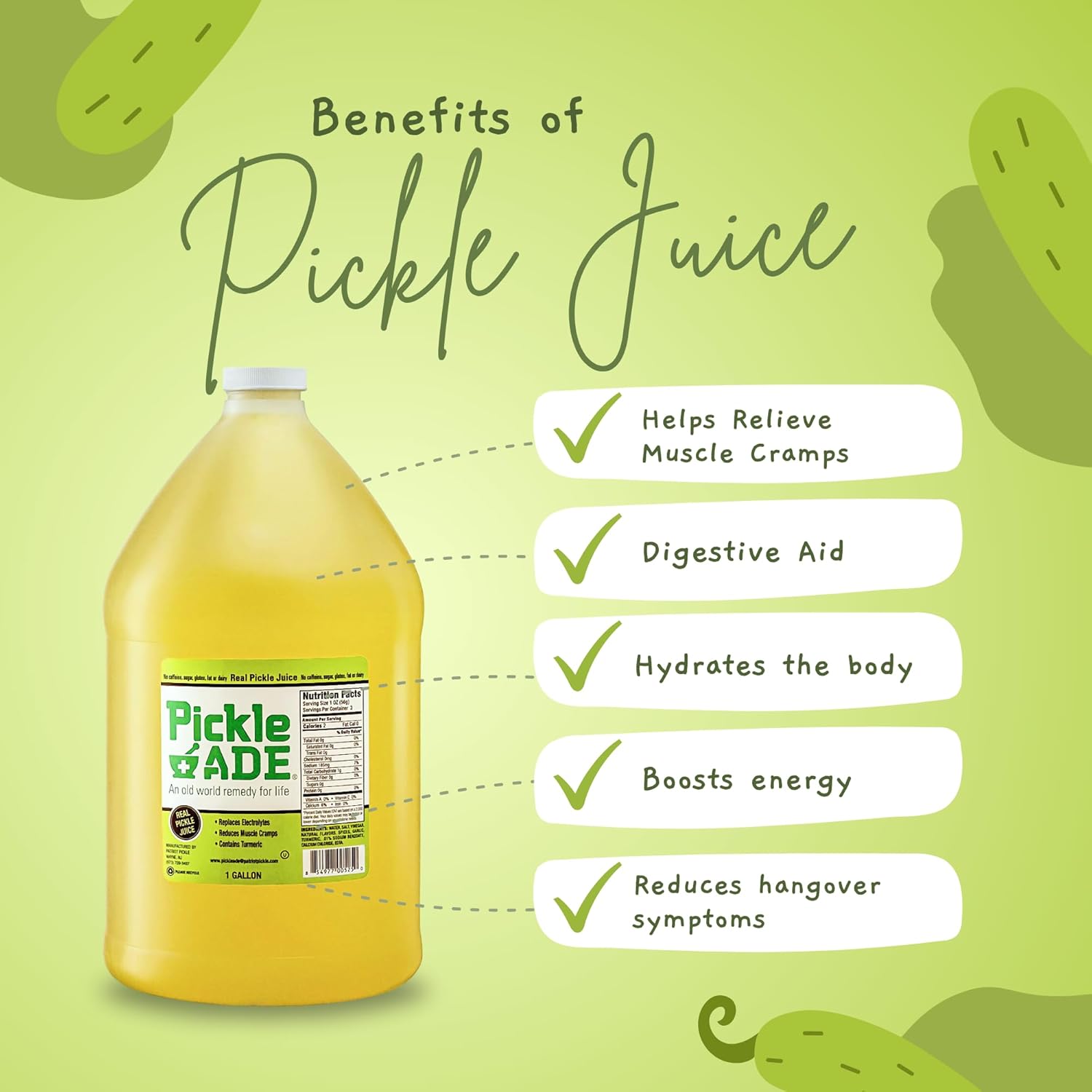 PickleAde Real Dill Pickle Juice with Turmeric, 1 Gallon (128 oz) | Muscle and Leg Cramp Relief | Bulk Size Pickle Juice Sports Drink | Electrolyte Replacement | Pickle Brine | Kosher Pickle Juice for Coctail Mixers, Pickling, Flavoring & Marinades