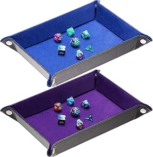 Onwon 2 Pieces Dice Holder Dice Rolling Tray Double Sided PU Leather and Velvet Folding Tray Dice Pad for Dice Gamingand Other Table Games (Blue & Purple)
