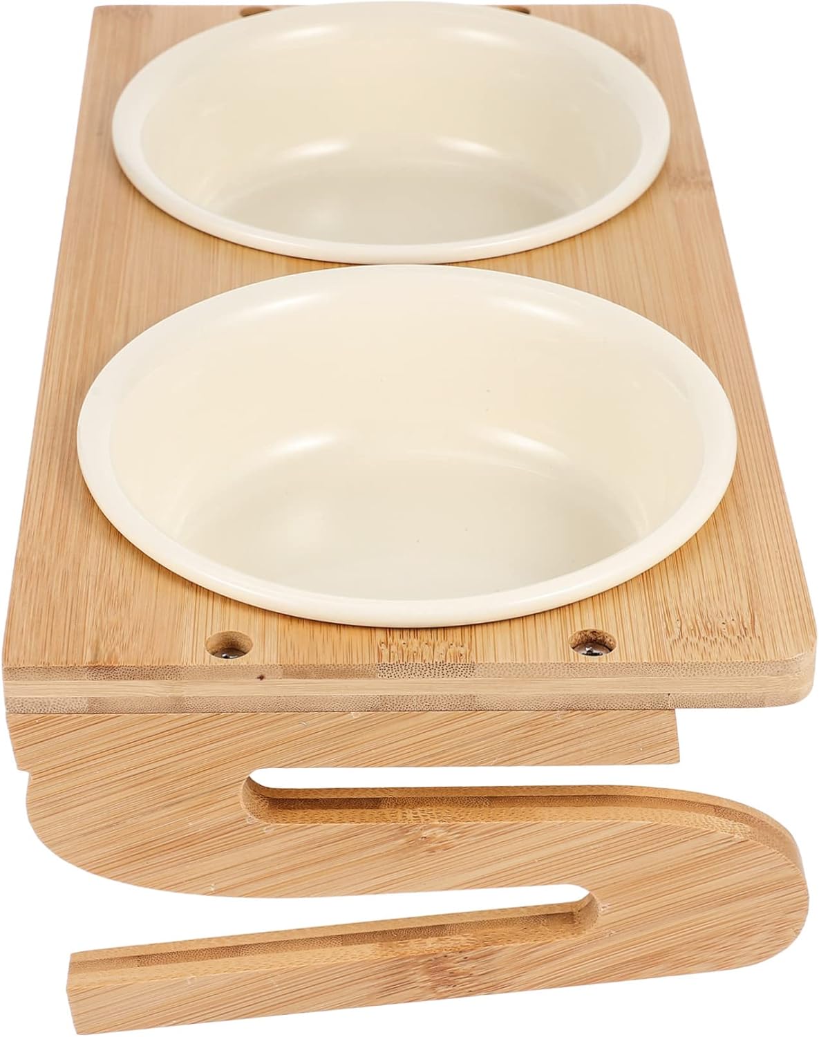 Elevated Cat Feeding Bowl Tilted Ceramic Pet Bowl Wood Rack Capacity for Cats Dogs No-Slip Base Easy to Clean